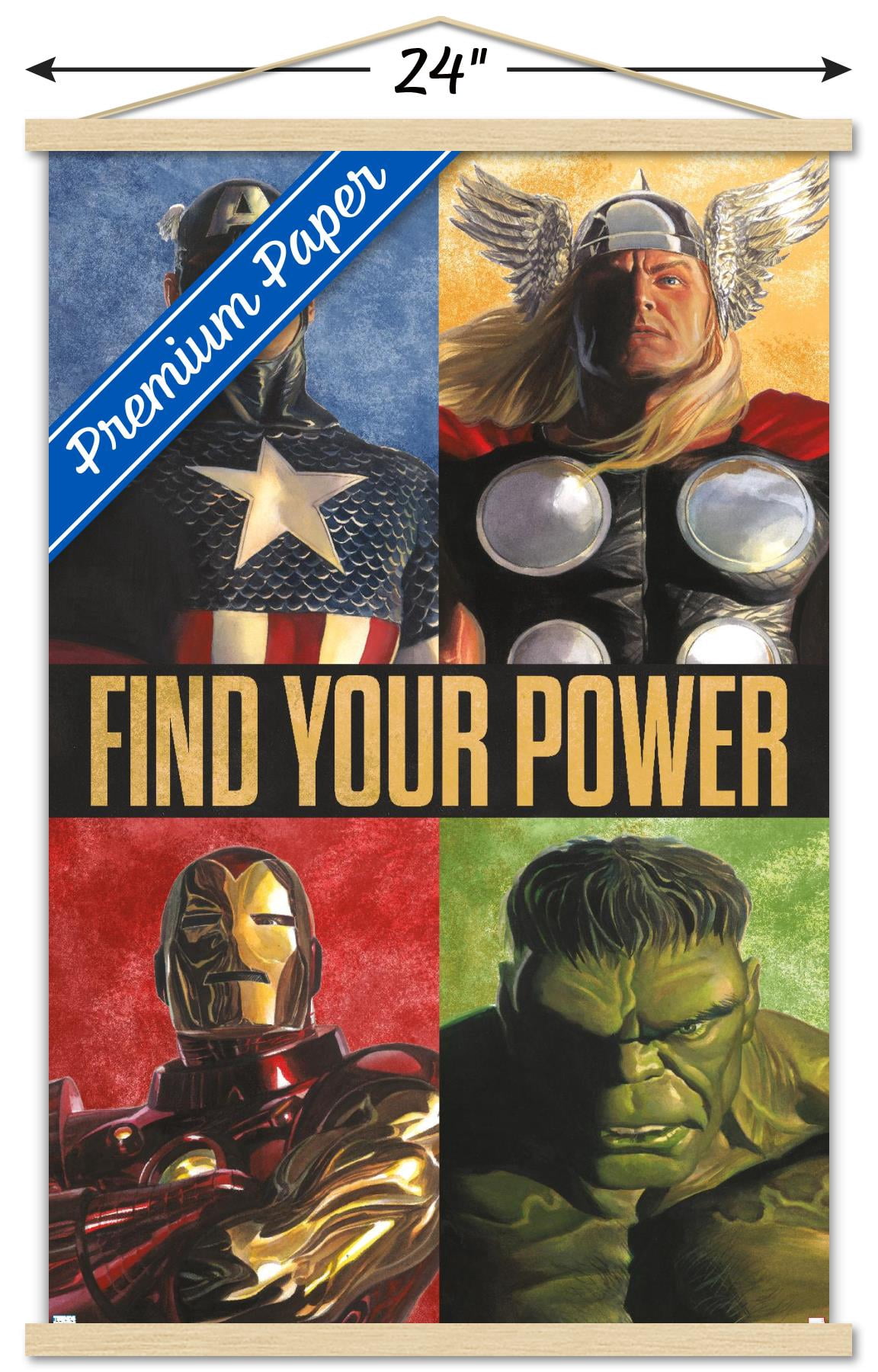 Marvel Comics - Avengers Grid Wall Poster with Wooden Magnetic Frame, 22.375" x 34"