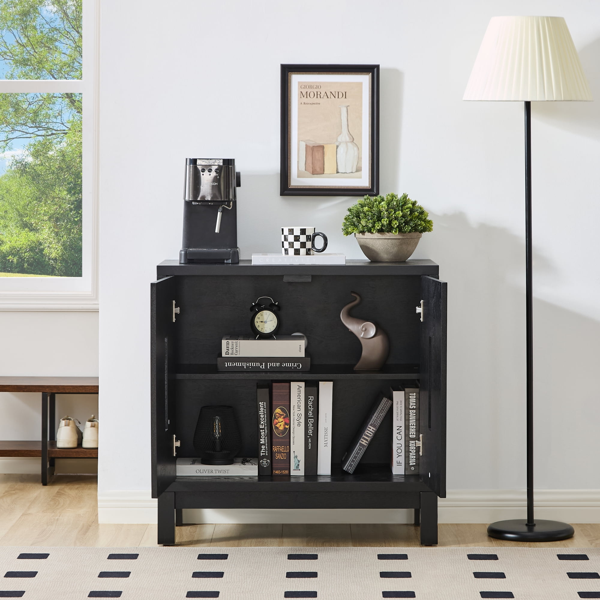 Leumius 31.5" Mid Century Modern Sideboard Buffet Cabinet with Storage,Storage Cabinet with 2 Doors & Adjustable Shelf for Kitchen Dining Living Room Entryway Hallway Black