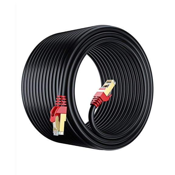 Maximm Cat7 Heavy Duty Outdoor Cable - Black - Zero Lag Pure Copper, Waterproof Ethernet Cable Suitable for Direct Burial Installations. (250 Feet)