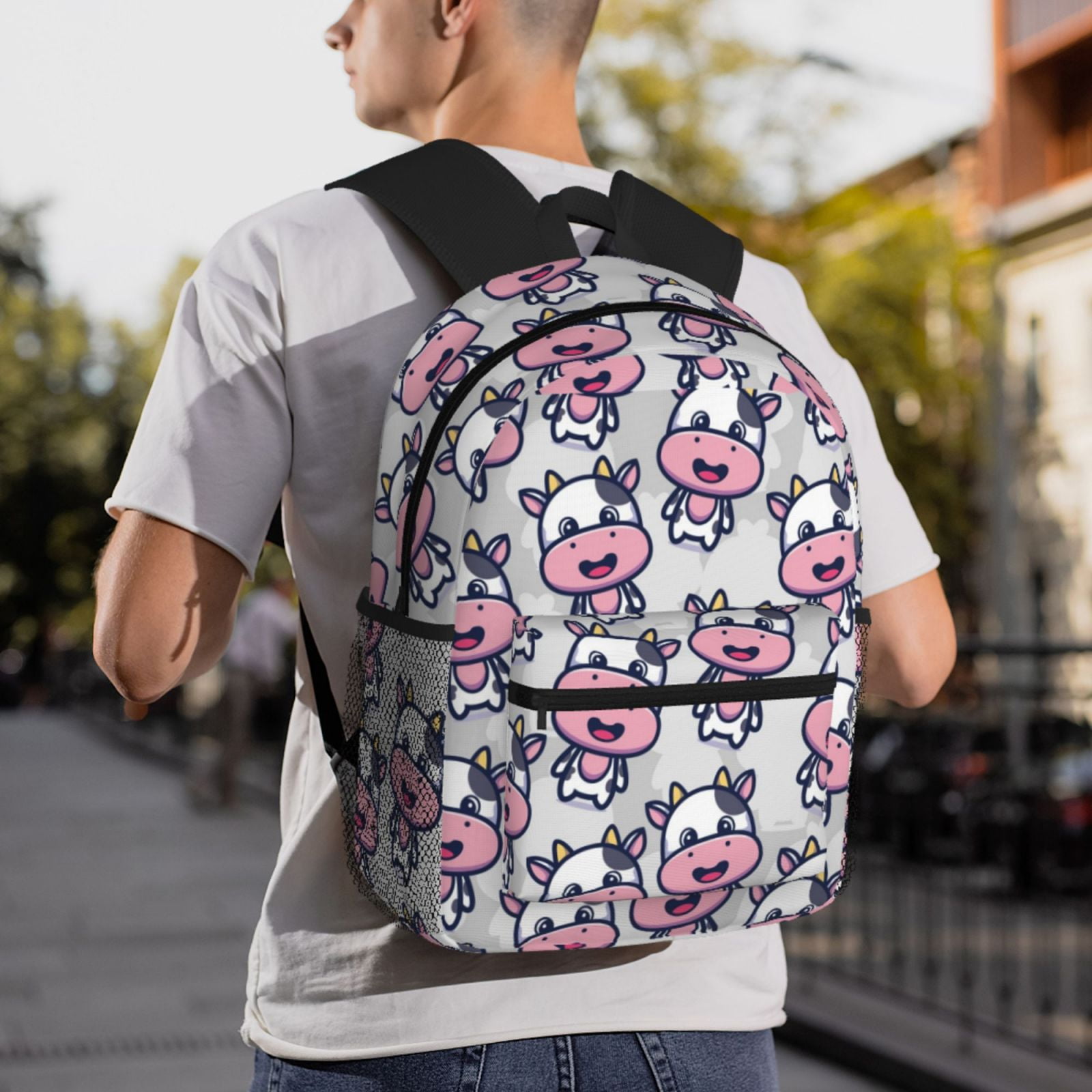 Ratiio Baby Cow Print Casual Backpack for Men and Women, Water Resistant Oxford Fabric School Bag Lightweight Travel Daypack