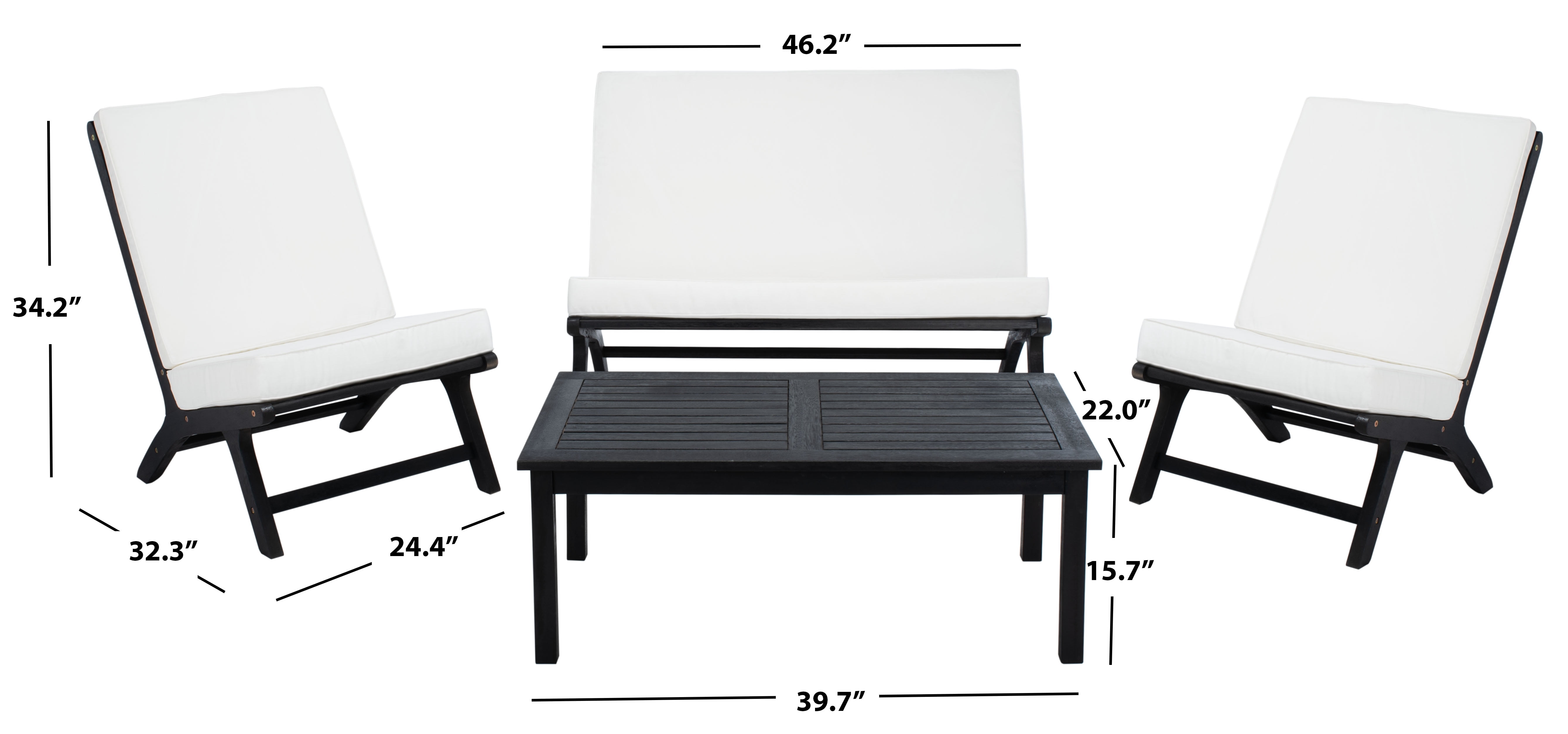 SAFAVIEH Chaston Outdoor 4 Piece Conversational Set, Black/Beige