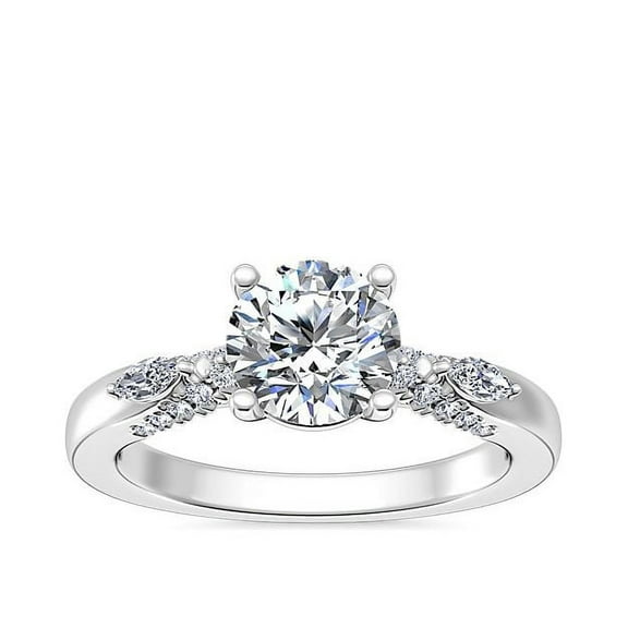 0.70 Ct Excellent Round Cut Latest Beautiful Design Solitaire with Accents Ring for Ladies in Genuine Diamond Solid 14K White Gold Size 7