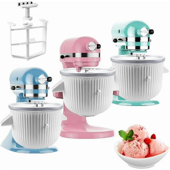Ice Cream Maker Attachment for KitchenAid Stand Mixer, Ice Cream Bowl Compatible with 4.5Qt and Larger Stand Mixers, Frozen Yogurt Ice Cream & Sorbet Gelato Maker Attachment, 2 Quart, White