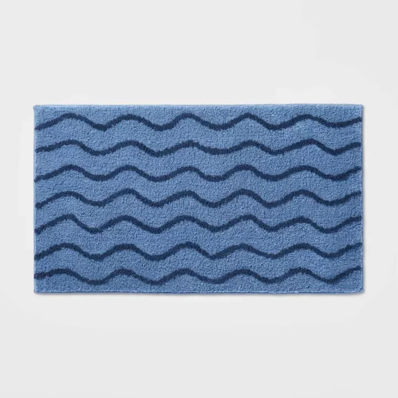 Kids' Bath Rug Navy  Tufted Cotton Bath Mat, 1'8"x2'10" Machine Washable