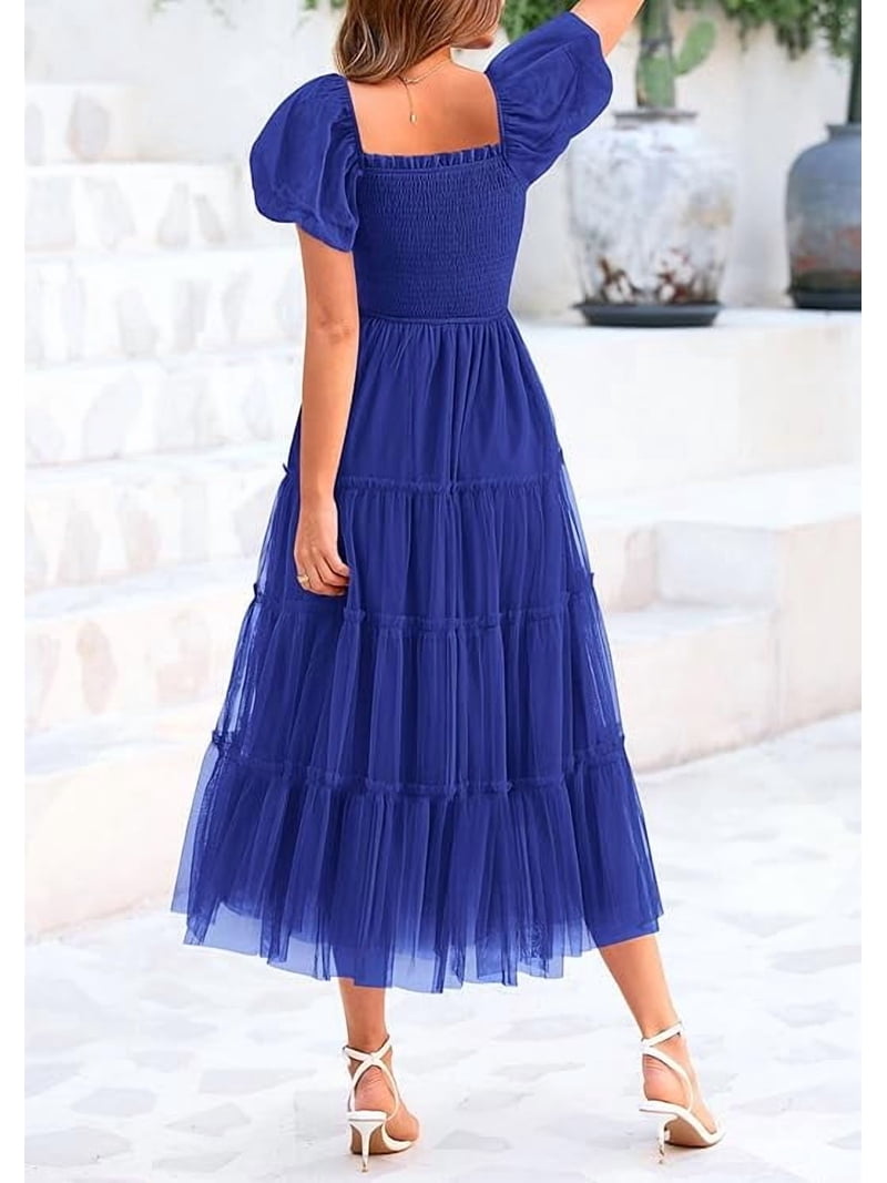 PRETTYGARDEN Women's Smocked Tulle Midi Dress Summer Square Neck Puffy Short Sleeve Ruffle Wedding Guest Party Dresses - Walmart.com PRETTYGARDEN Women's Smocked Tulle Midi Dress Summer Square Neck Puffy Short Sleeve Ruffle Wedding Guest Party Dresses - Walmart.com