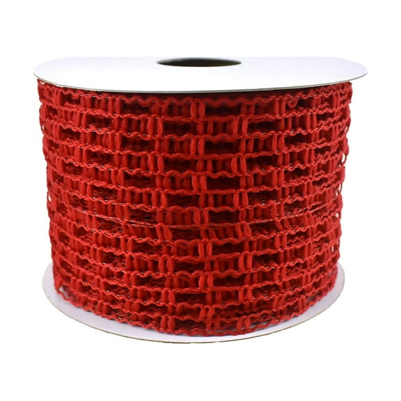 Expandable Faux Jute Wired Ribbon, 2-1/2-Inch, 10-Yard (Red)