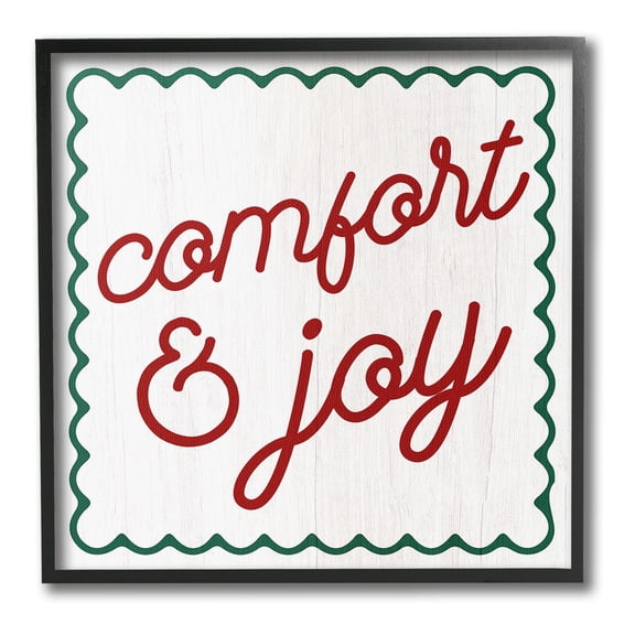 Stupell Industries Comfort & Joy Phrase Holiday Painting Black Framed Art Print Wall Art, 12 x 12