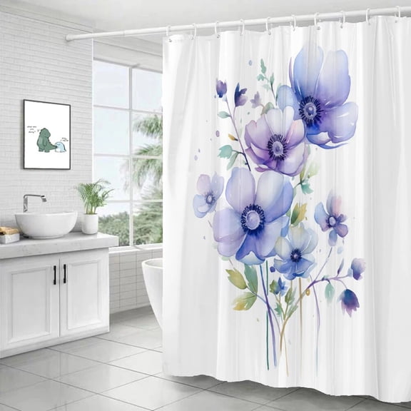 Watercolour Flower White Shower Curtain Simple style 3D Plant Flowers Waterproof Polyester Bathroom Curtains Bath Screen Decor