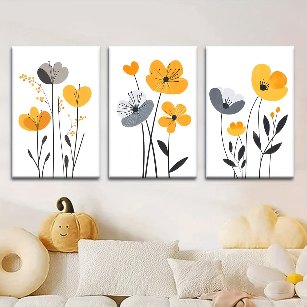3pcs/set, Canvas Painting, Modern Medieval Flowers, Simple Artist Drawing Set, Unframed Abstract Art, 2D Flat, Perfect for Living Room, Library, Office, Cafe, Bar, Birthday, Holiday Gift