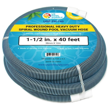 u.s. pool supply 1-1/2 x 40 foot professional heavy duty spiral wound swimming pool vacuum hose with swivel cuff