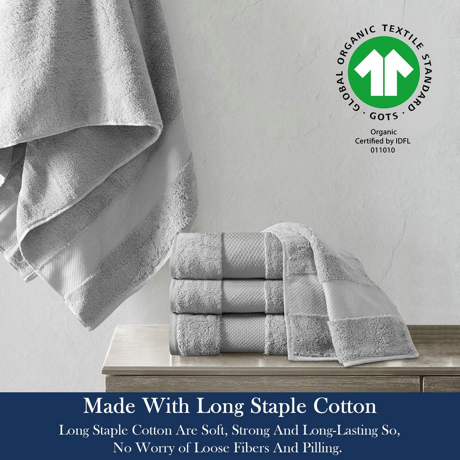 Delara Organic Cotton Bath Sheet 36"x70" Pack of 4, 650 GSM Plush Soft Quick-Dry Ultra-Absorbent Towels, GOTS & OEKO-TEX Certified, Light Grey