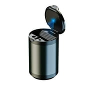 Outoloxit Car Ashtray with Lid Blue LED Light Indicator for Car, Home, Office and Travel, Black