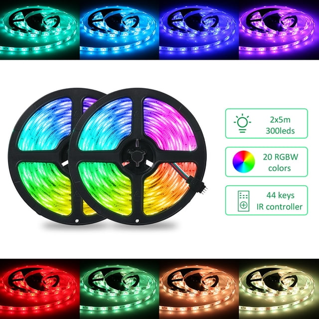 Tomshine 2x5m 300leds RGB Kit de luces de tira con control remoto IR de 44 teclas Color regulable