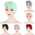 thumbnail image 3 of Headscarf Cap Shirring Elastic Traditional Headscarf Cap Detachable Bow Solid Color Turban Hat Hair Accessories, 3 of 6