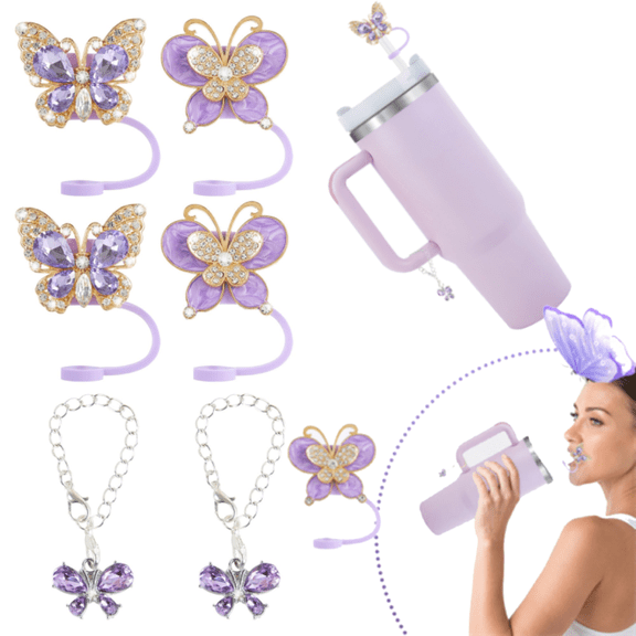 Silicone Straw Covers Cap,Reusable compatible with Tumbler 40oz & 30oz,10mm Diameter Butterfly Cup Accessories