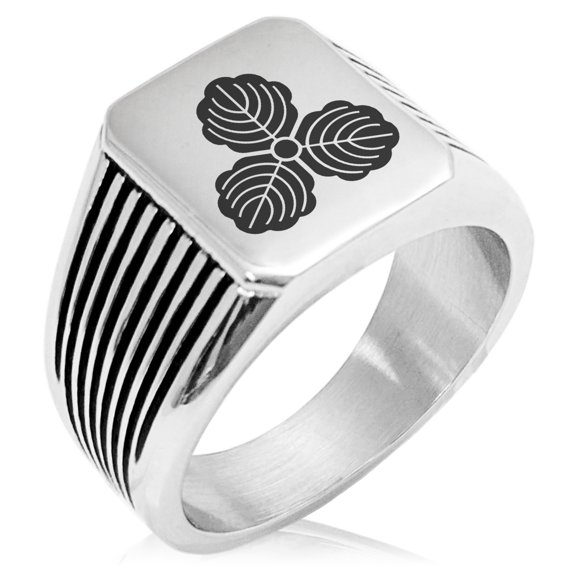 Stainless Steel Kasai Samurai Crest Needle Stripe Pattern Biker Style Polished Ring