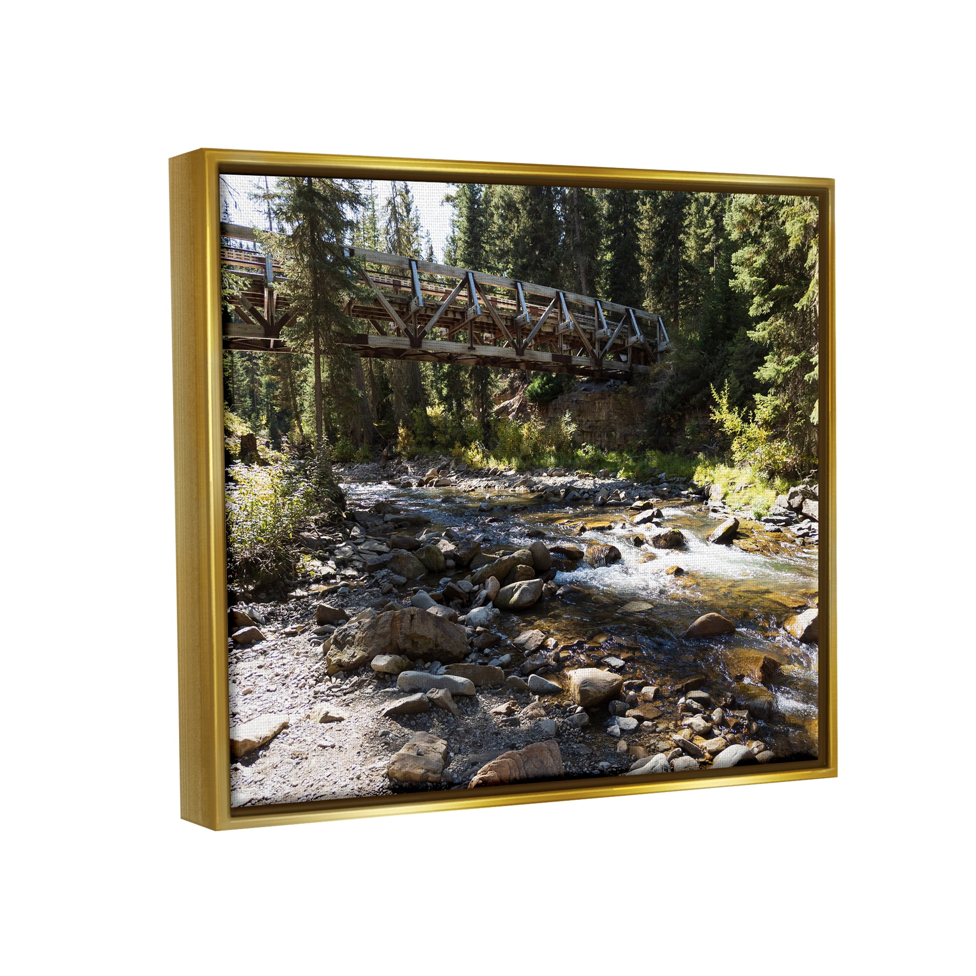 Stupell Bridge Over Babbling Brook Landscape Photography Gold Floater Framed Art Print Wall Art