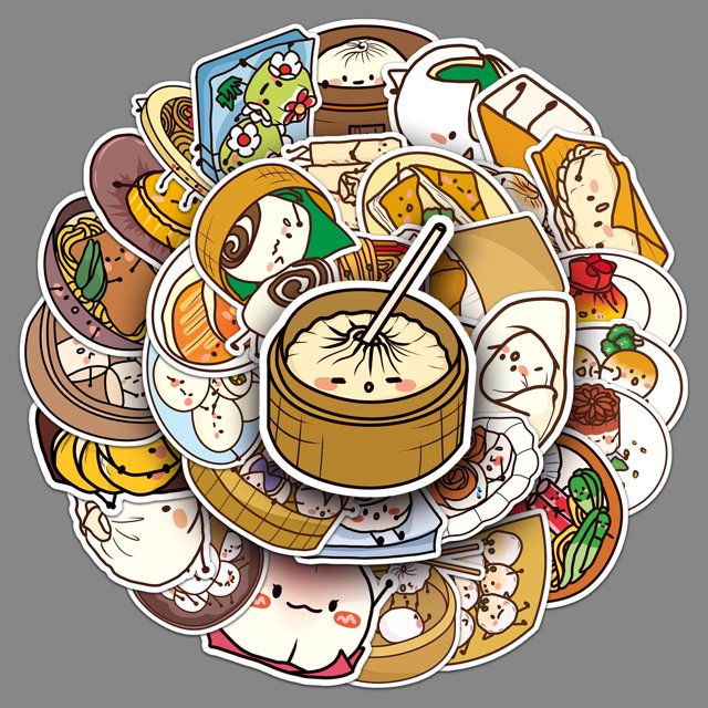 Pegatinas de comida, 50 Uds., fideos chinos, bollos, albóndigas, calcomanías de vinilo impermeables para adultos, adolescentes, niños, tazas, botellas de agua, equipaje para ordenador portát
