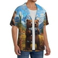 thumbnail image 2 of Gukieu Snowy Mountain Photography Bear Print Men's Short-sleeved Shirts, Button-down Pocket Shirts, T-shirts, Beach Vacation Travel Summer Clothing-XX-Large, 2 of 5