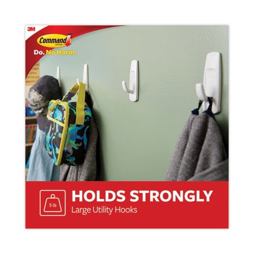 "General Purpose Hooks, Large, 5 Lb Cap, White, 14 Hooks And 16 Strips/pack | Bundle of 10 Packs"