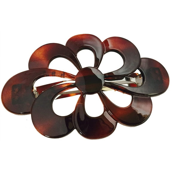 Parcelona French Large Wide Flower Shell Brown Celluloid Hair Clip Barrette
