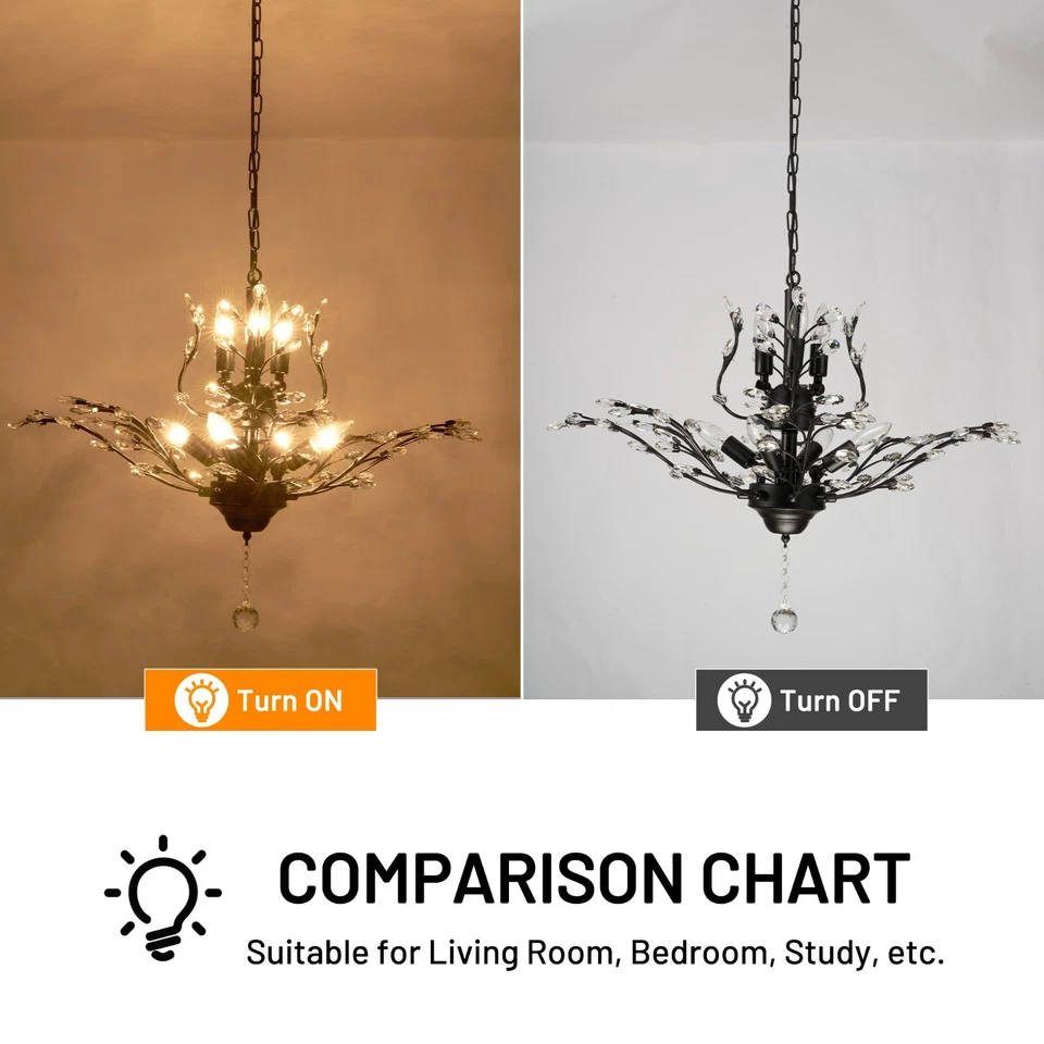 LUOLAX Modern Crystal Chandelier 7-Light Black Branches Ceiling Lamp Pendant Fixtures