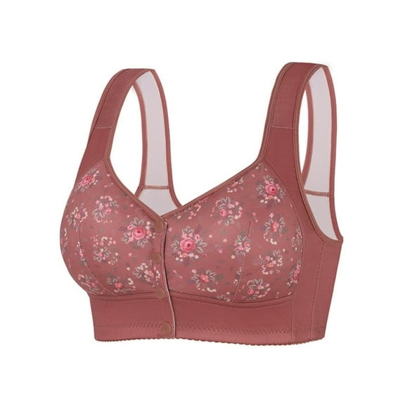 Women's Front Closure Bras Wirefree Push Up Bralettes Soft Comfortable Breathable Bralettes Everyday Wear (46, Wine)