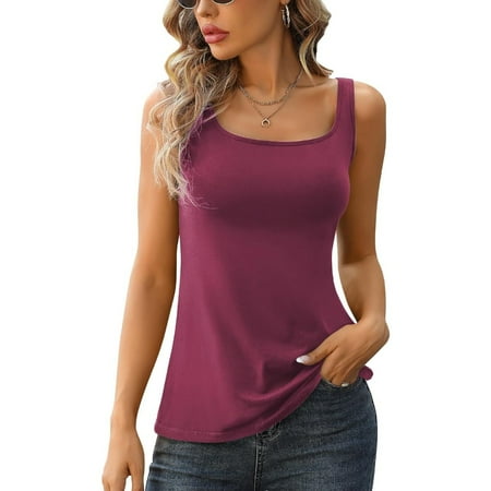Attraco Womens Tank Top with Built-in Padded Bra Adjustable Wide Strap Camisole Cotton Cami Shirts