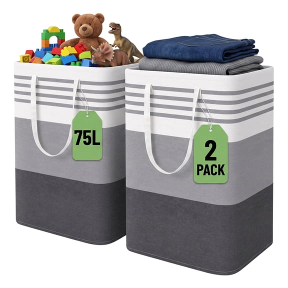 2 Pack Laundry hamper,Collapsible laundry baskets,Waterproof for Laundry Room, College Dorm,Toy Storage (Grey, 75Lx2)
