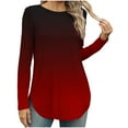 thumbnail image 3 of DDAPJ pyju Womens Long Sleeve Round Neck Shirts Side Split Tunic Tops Gradient Print Casual Blouse Tees Ofertas de la semana Wine S, 3 of 8
