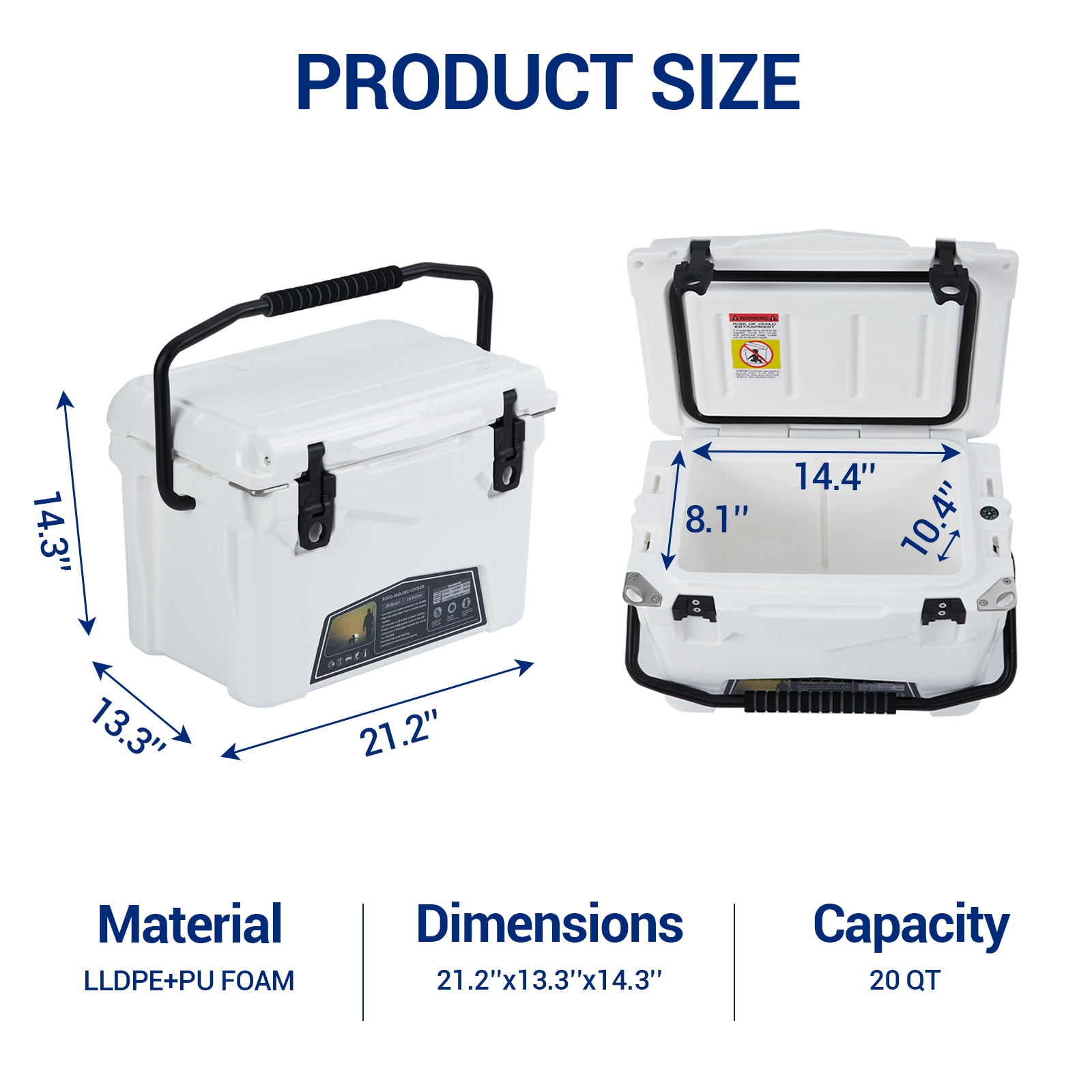 Towallmark Cooler Insulated 20Qt Personal For Hot Food Ice Ice Chest Small Hard For Fishing Boat Camping Outdoor