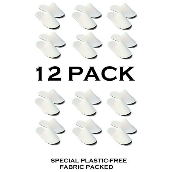Chochili 12 Pairs Fabric Packed Terry Cotton Disposable Hotel Slippers for Airbnb Spa Wedding Home Guests Adult Men Women Size 10-11, White