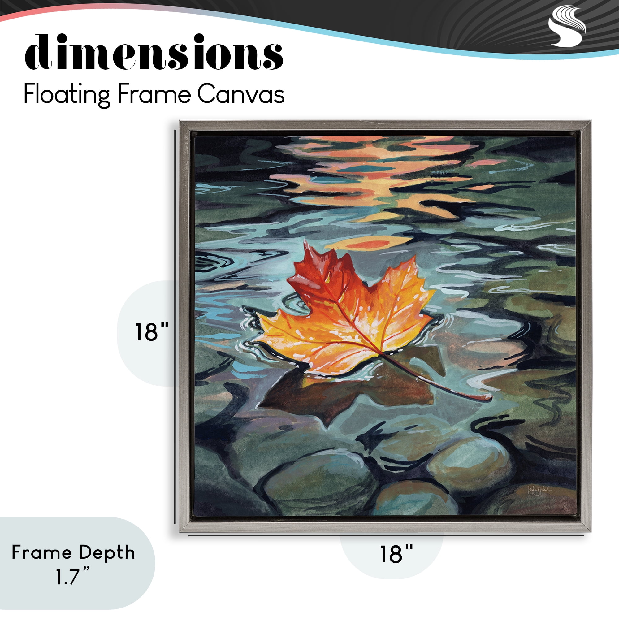 Stupell Industries Maple Leaf Floating in Stream Gray Framed Floater Canvas Wall Art, design by Kate Jarvik Birch