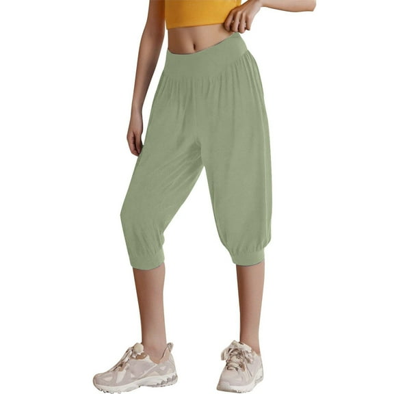 Audhol Capri Lounge Pants for Women, Women's Summer Short Yoga Trousers 3/4 Trousers Summer Trousers Capri Joggers for Women Lightweight Light Green L