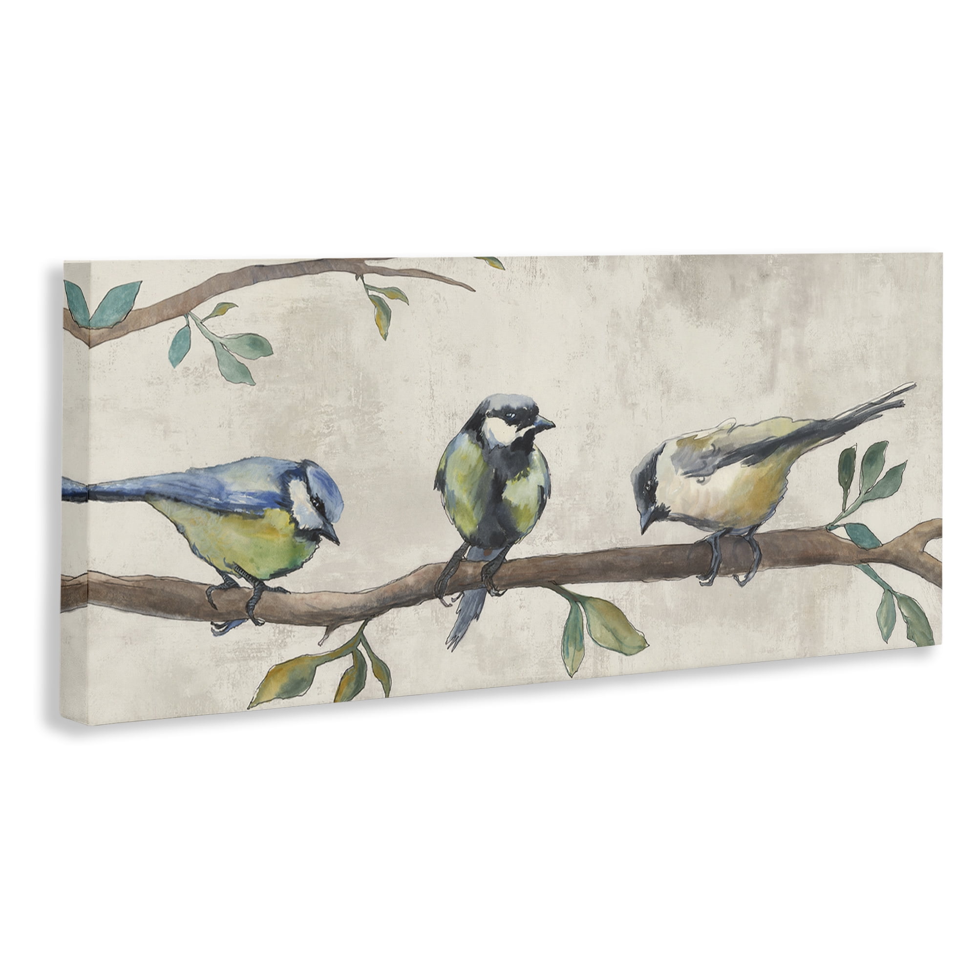 Stupell Industries Perched Songbirds on Branch Animals Painting Wrapped Canvas Art Print Wall Art, 48 x 20