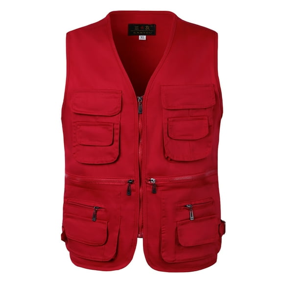 Odeerbi Jackets Vest Sets for Men Multi-Pocketed Photography Denim Jacket Outdoor 2025 Casual Fishing Large Size Red