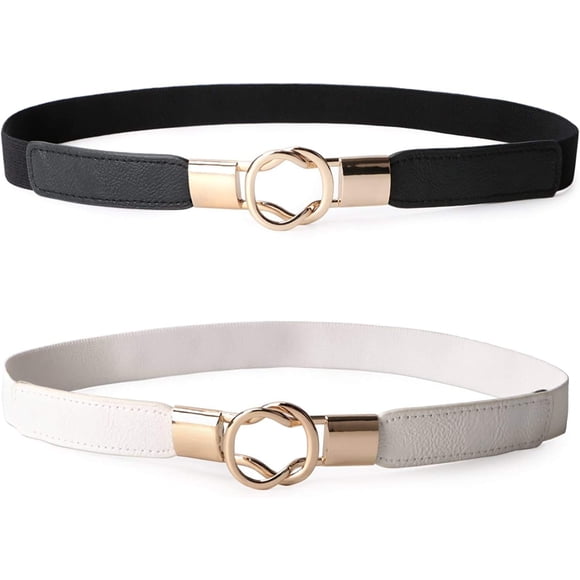 Cinturón de Mujer con Hebilla de Metal, 2 Piezas Cinturón de Vestir Ajustado para Mujer Retro Elástico de 2,54 cm de Ancho