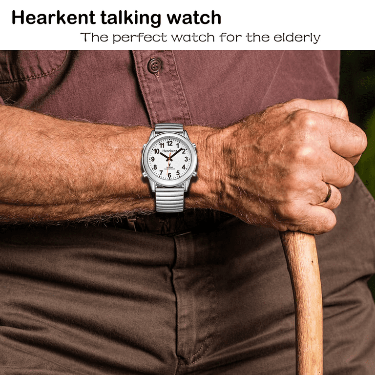 Hearkent Atomic American English Talking Watch Stainless Steel Stretch Band  Best Gift for Senior,Visually Impaired or Blind People 