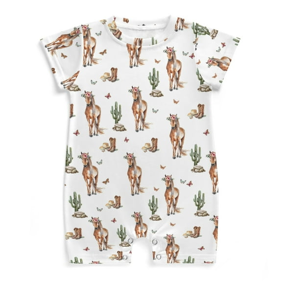 Western Cowboy Horse Cactus Baby Rompers Outfits Infant Girls Boys Boot Hat Butterflies Baby Bodysuits Summer Jumpsuits