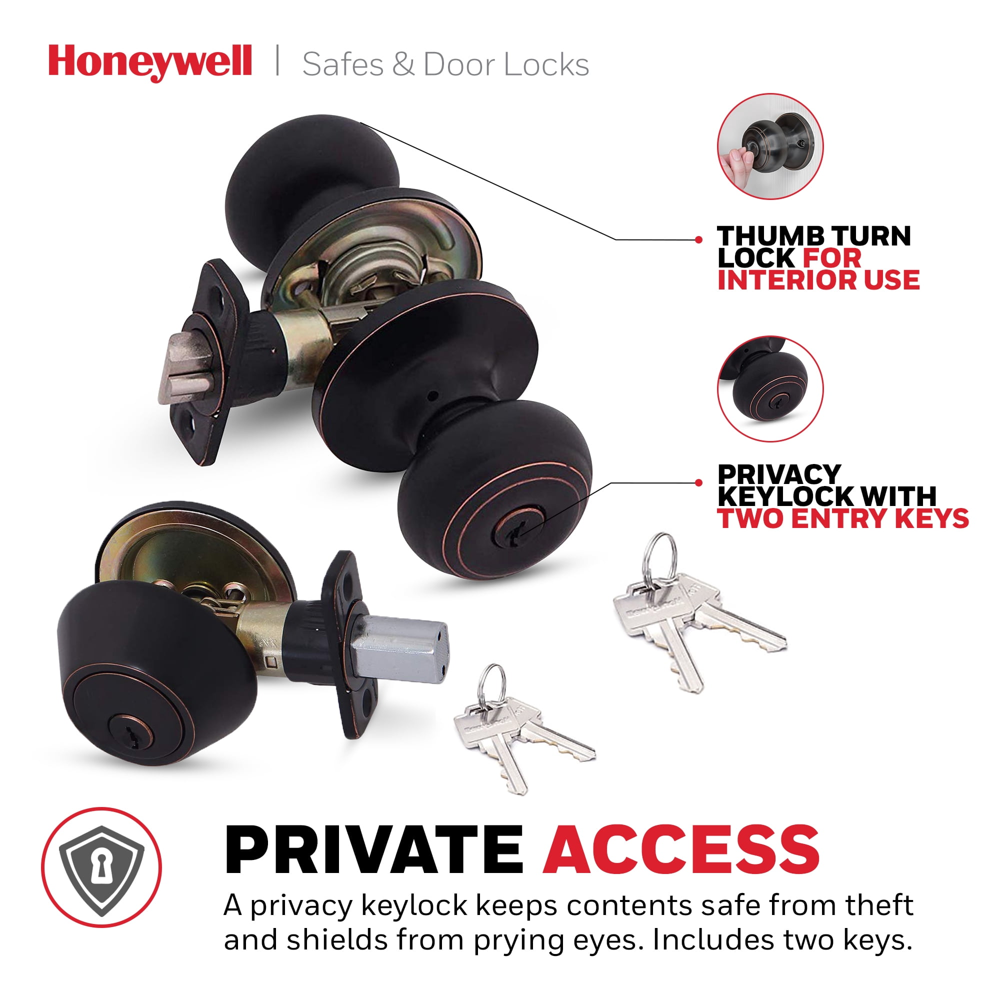 Honeywell Classic Knob Home Security Kit Door Lock, Oil-Rubbed Bronze
