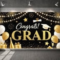 thumbnail image 1 of Gold Grad Cap Graduation Banner Colorful Stars Grad Backdrop Confetti Design Black Background Academic Background for Graduation Party College Graduation Grad Photo Shoot, 1 of 5