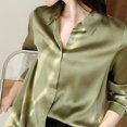 thumbnail image 4 of Summer Tops, Women Blouses, Women's Silk Satin Blouse Button Down Long Sleeve Casual Loose Fit Work Top for Comfort and, 4 of 6