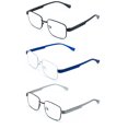 thumbnail image 2 of 3 Pairs Lightweight Men Metal Reading Glasses TR90 Temple - Square Fashion Modern Reader +2.00, 2 of 5