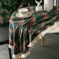 thumbnail image 2 of CuiLiyq Christmas Tablecloth, 59 Inch Checkered Circular Tablecloth With White Borders, Table Cover for Home Holiday Banquet Dining Room Decor (Green), 2 of 6