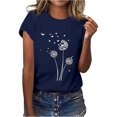 thumbnail image 1 of Hauts d'Été pour Femmes, Blouses Décontractées Élégantes 2024, T-Shirts à Manches Courtes Imprimés, Col Rond, Ample, Bleu, 1 of 5