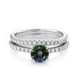 thumbnail image 2 of Gem Stone King 925 Sterling Silver Green Mystic Topaz and White Moissanite Wedding Engagement Band Bridal Set Ring for Women (1.49 Cttw, Gemstone, Available in Size 5, 6, 7, 8, 9), 2 of 5