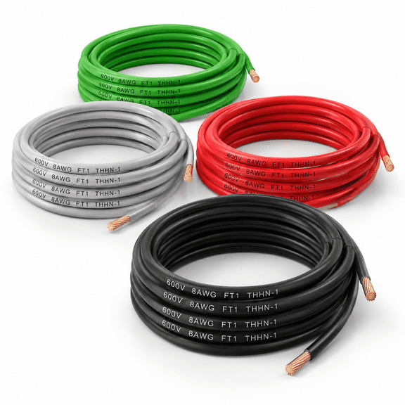 6 AWG THHN Stranded Copper Electrical Wire, 10FT, Black Red White Green Ground, 600V Rated