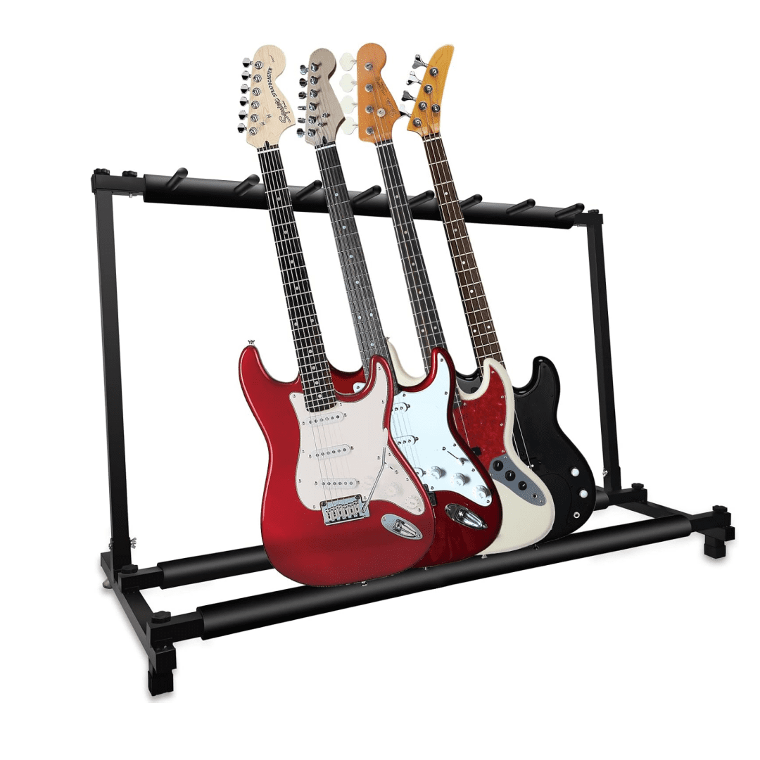 Tcbosik Multiple Guitar Stand, Guitar Display Rack for 7 Guitars, Portable Guitar Holder for Guitar & Bass, Black