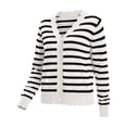 thumbnail image 6 of Karight Womens Striped Knit Cardigan Long Sleeve Scallop Trim Button Down Open Front Sweater, 6 of 7