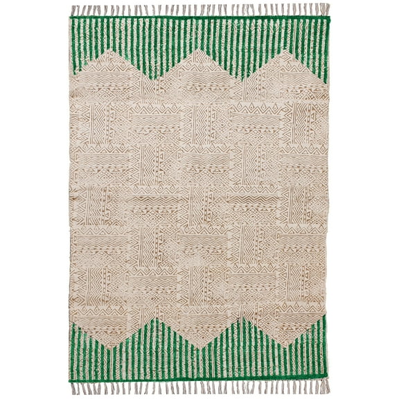 Casavani Handblock Printed Green Cotton Rug Area Rug for Entryway Kitchen Bathroom 2x3 feet